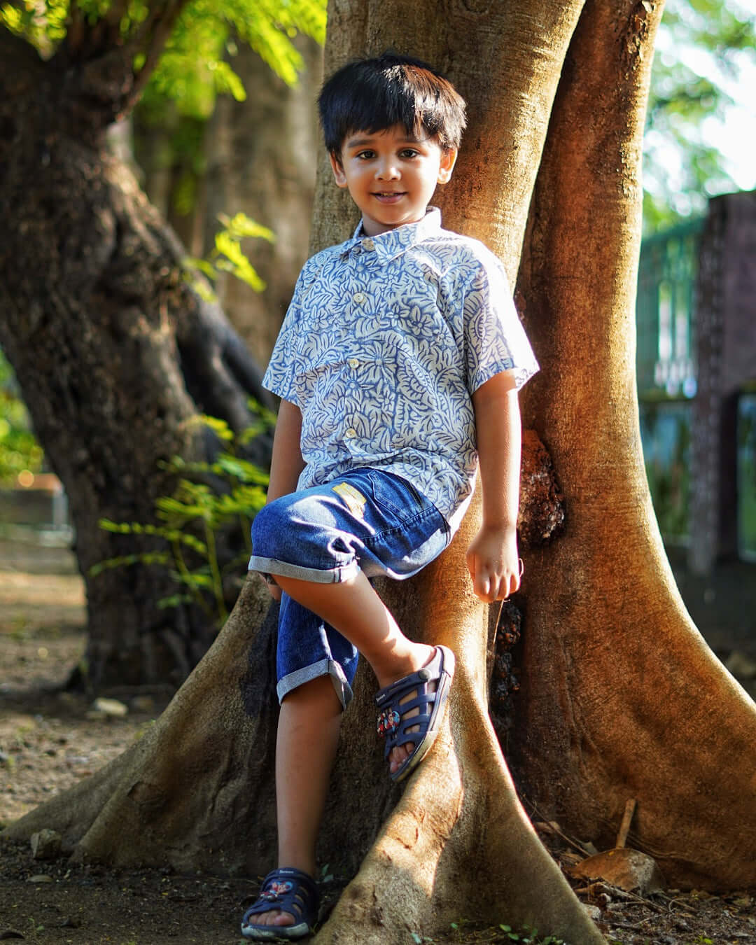 Boys Hand Block Print Indigo Cotton Shirt