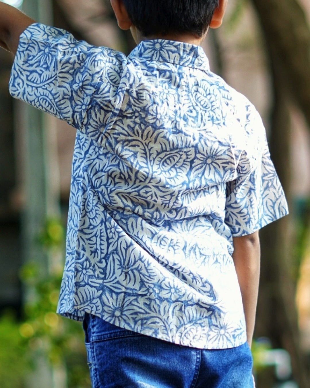 Boys Hand Block Print Indigo Cotton Shirt