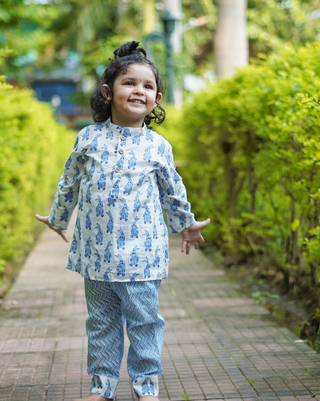 Boys and Girls Rabbit Print Kurta Set