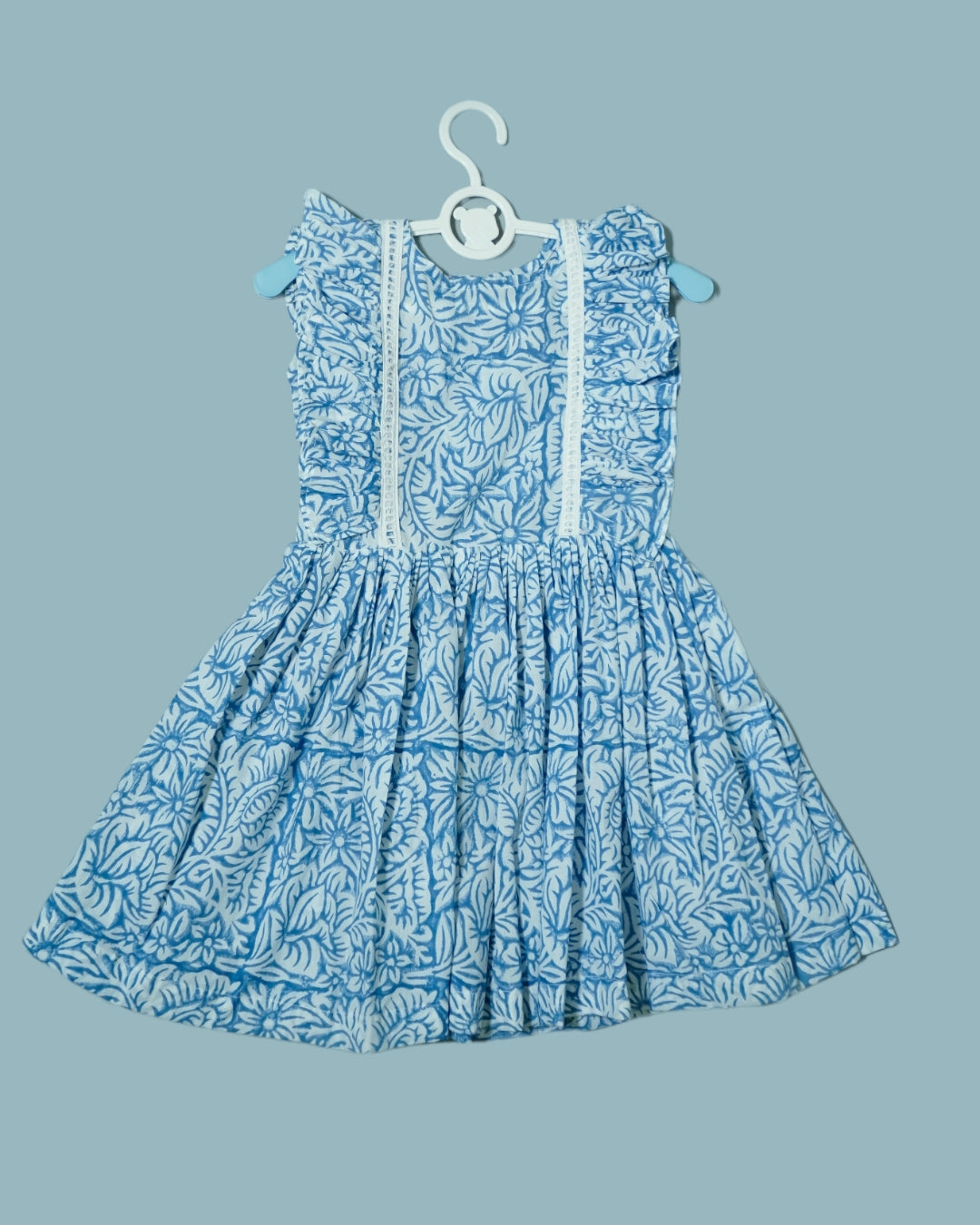 Aqua Blue Hand Block Print Cotton Dress