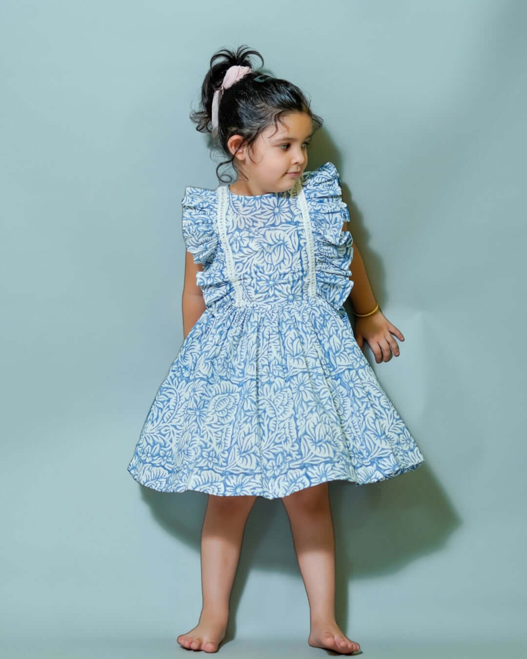 Aqua Blue Hand Block Print Cotton Dress
