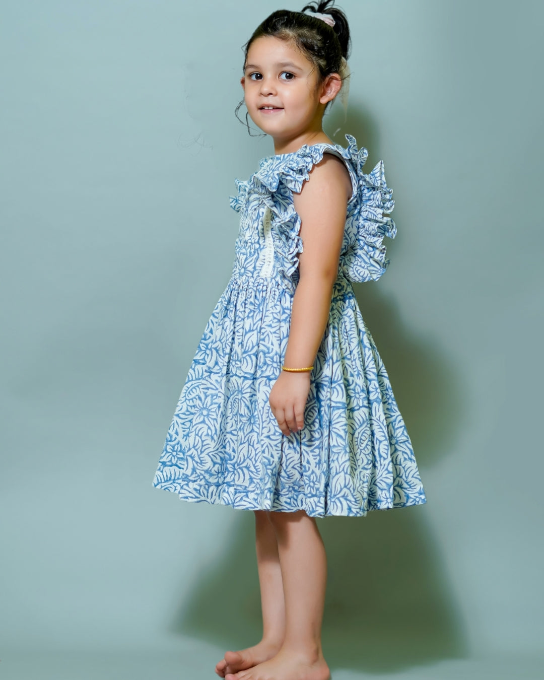Aqua Blue Hand Block Print Cotton Dress