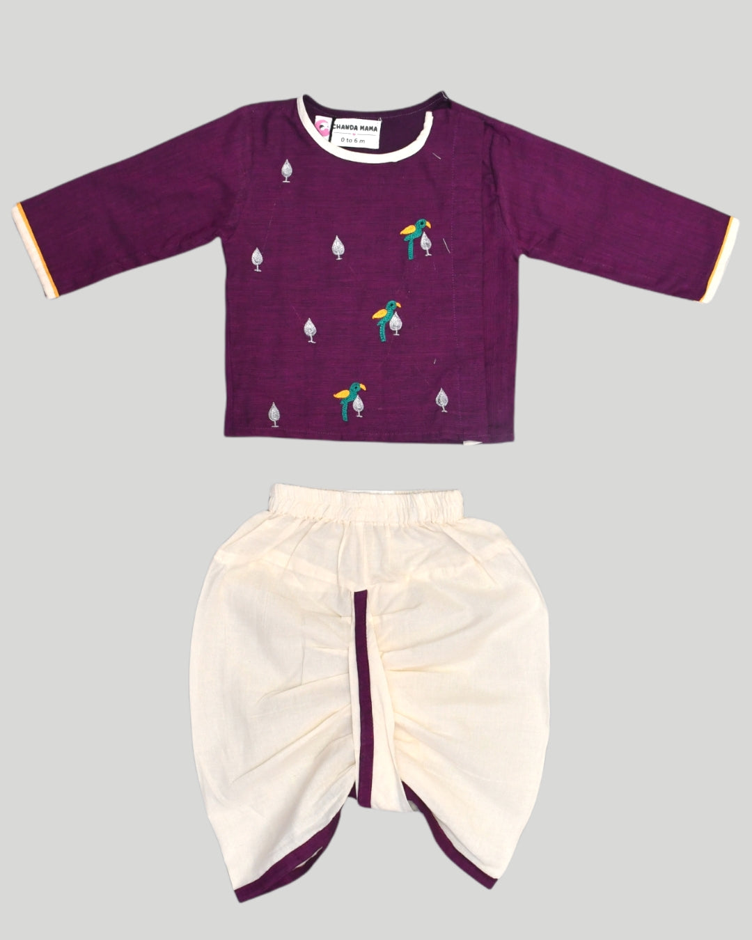 Bird Embroidery Dhoti Kurta Set For Baby Boy