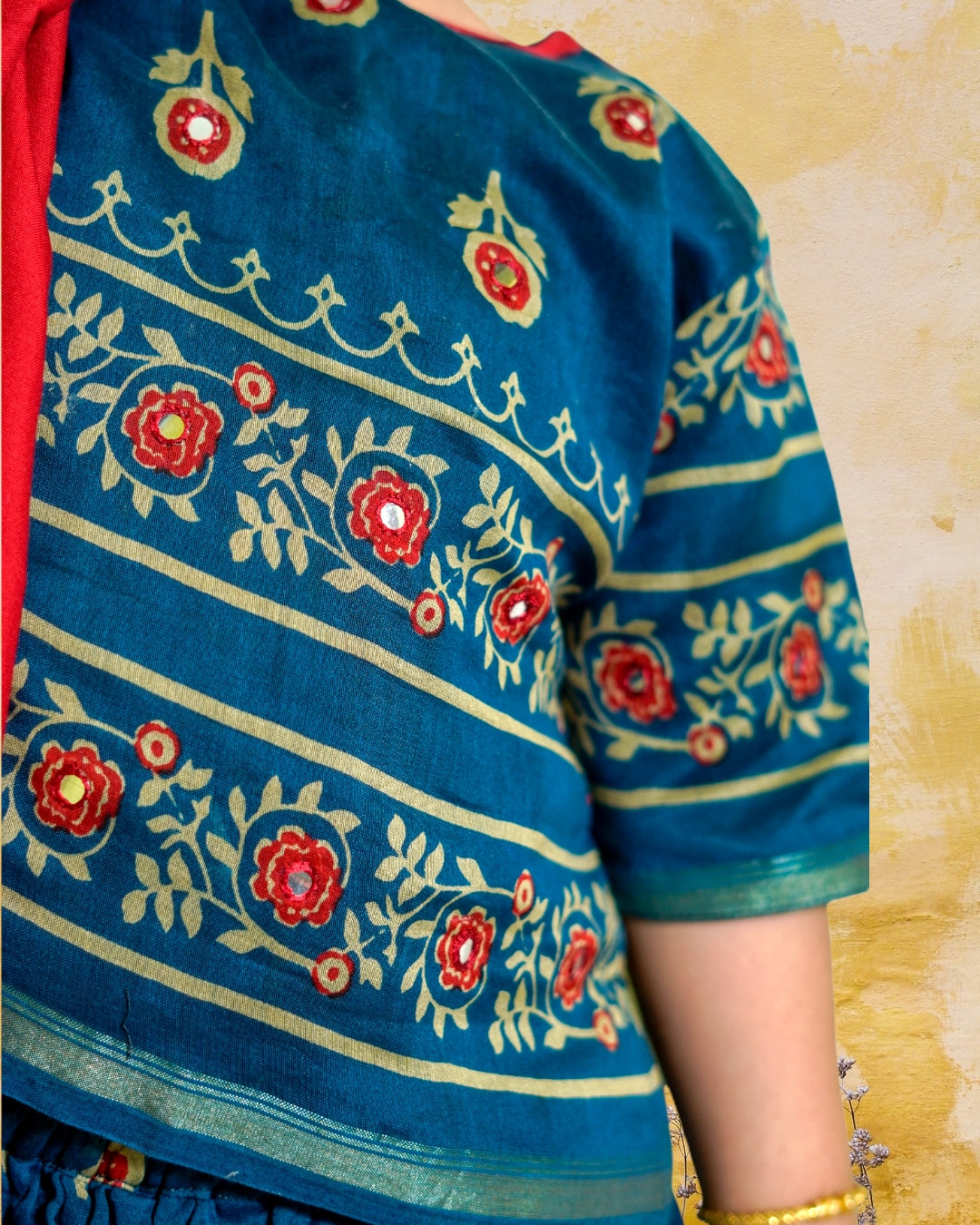 Girls : Floral Chanderi Silk Lehenga Set