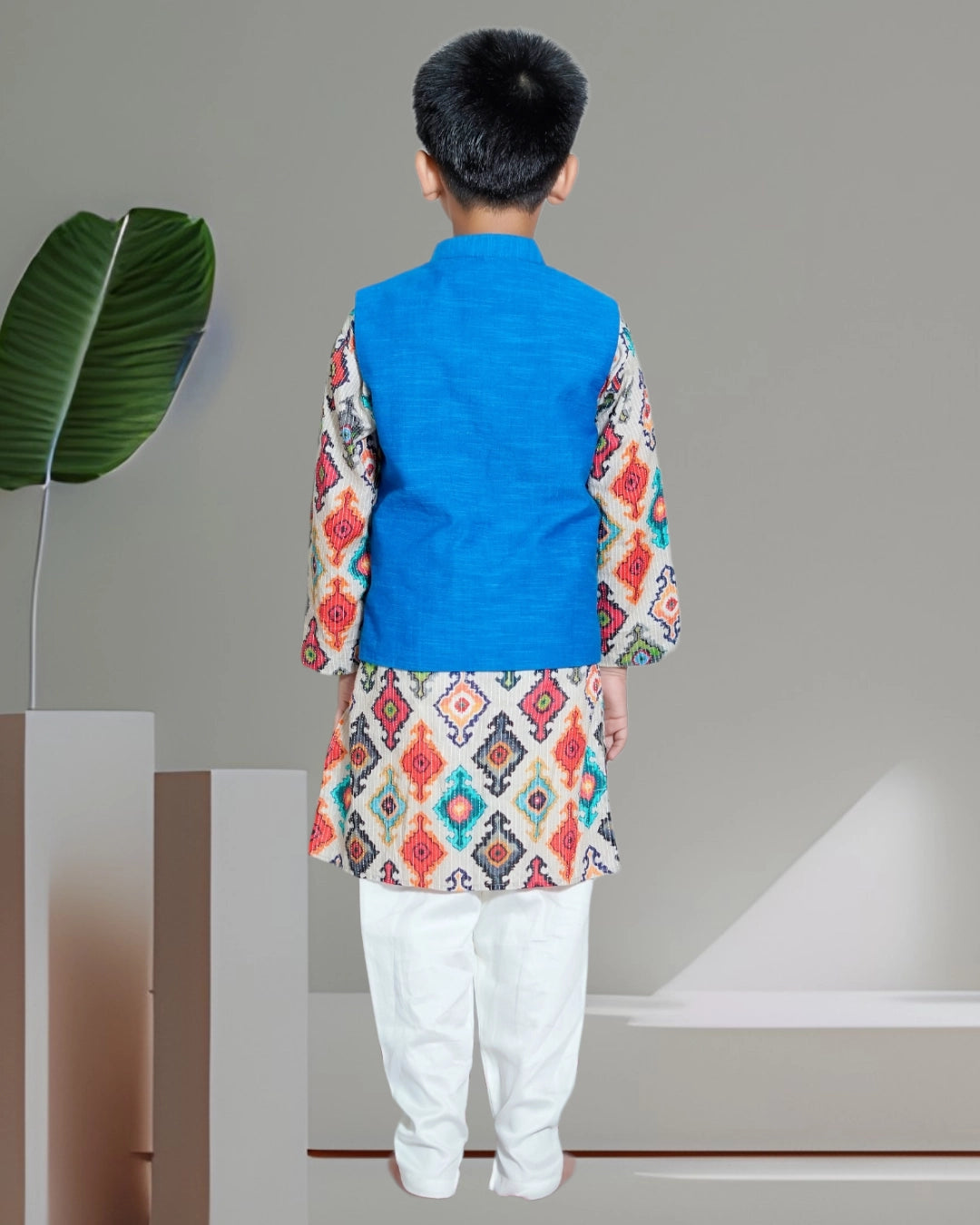 Boys Kurta Blue Horse Jacket And Pant