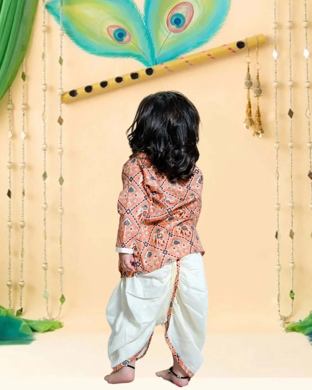 Baby Boy Peach Patola Dhoti Kurta Set