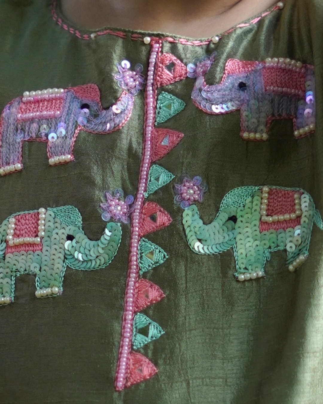 Embroidered Moss Green Kurti With Palazzo