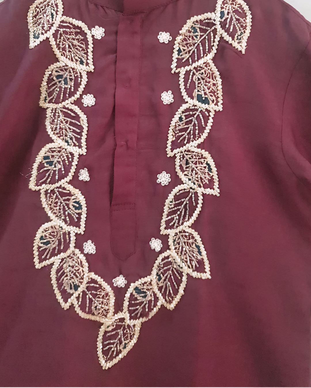 Boys Hand Embroidered Mauve Kurta with Churidar Pant