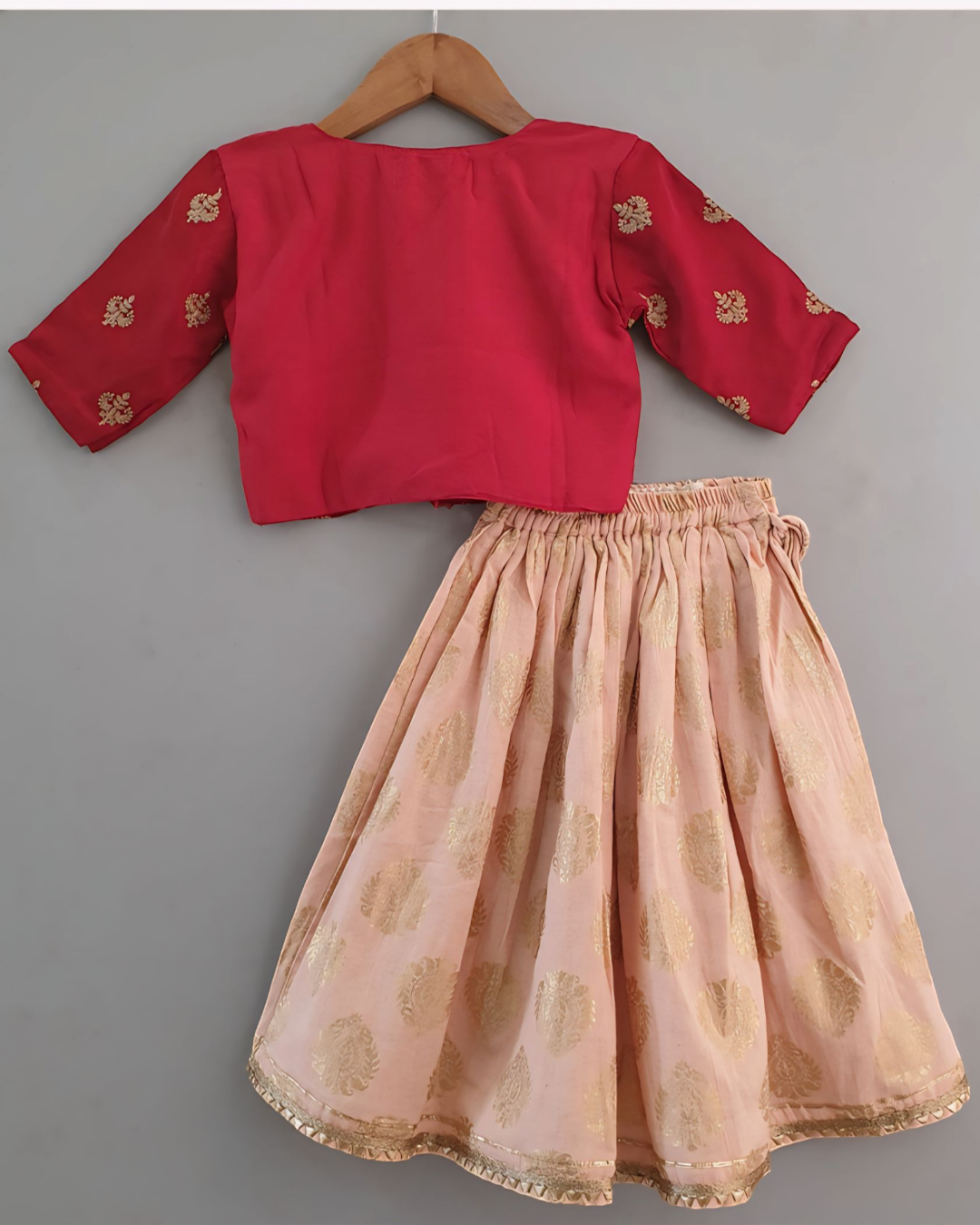 Maroon Embroidered Top With Floral Gold print Lehenga