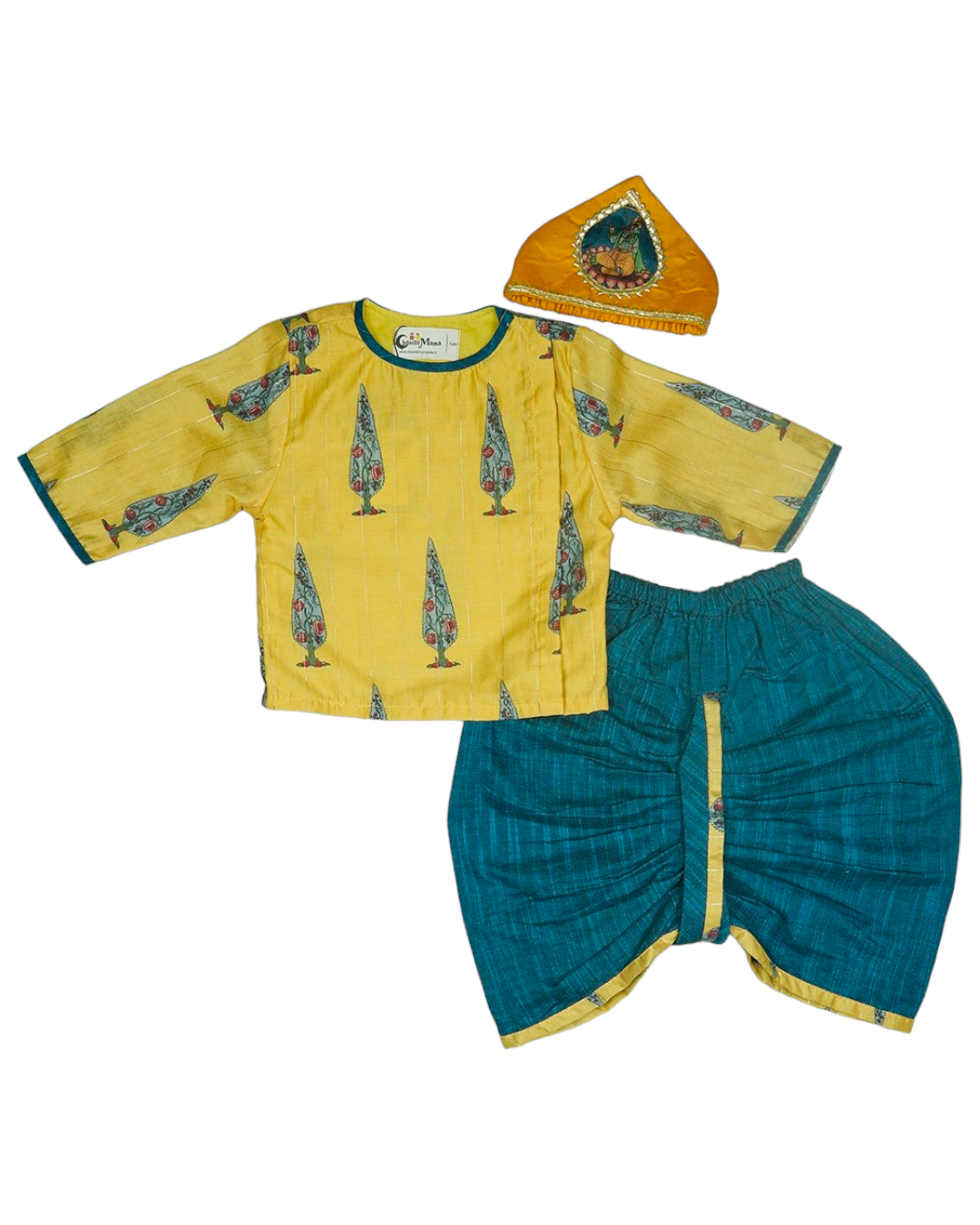 Baby Boy Mustard Floral Kurta With Dhoti And Pant