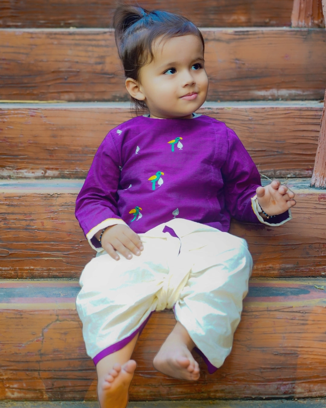 Bird Embroidery Dhoti Kurta Set For Baby Boy