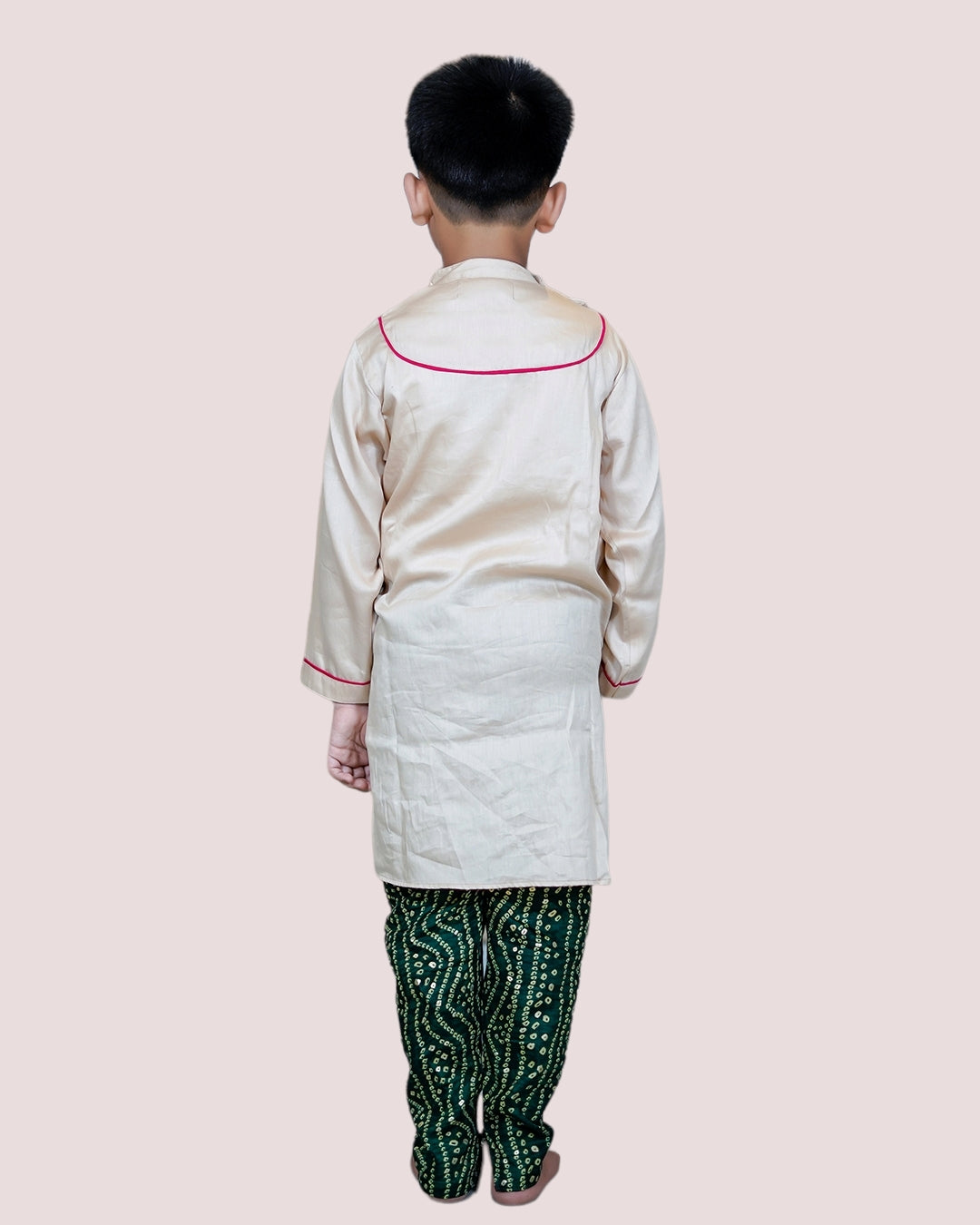Boys Beige Lotus Embroidery kurta with Churidaar