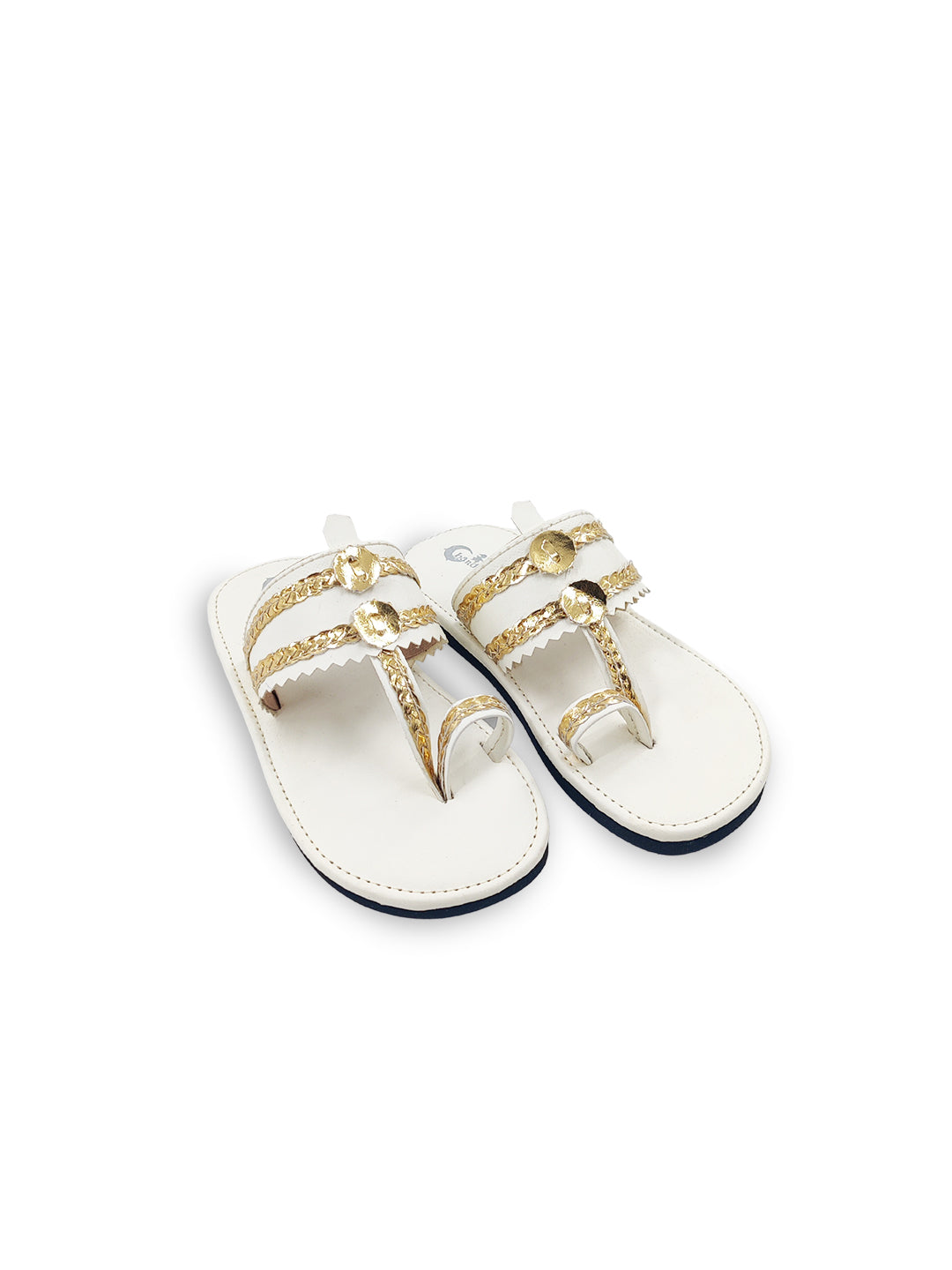 Girls White Ethnic kolhapuri Comfort Sandal