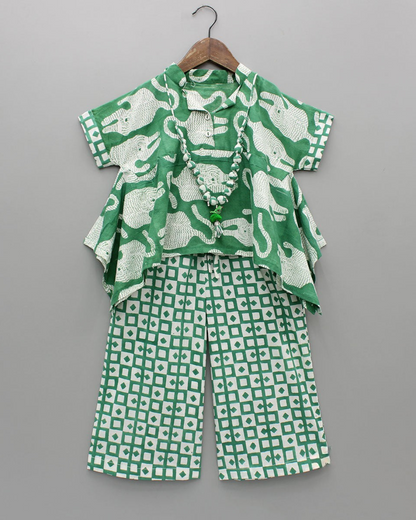 Chanda mama girls animal print green co-ord set 