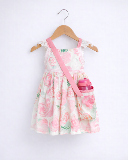 Girls Floral Pink Hakoba Cotton Dress