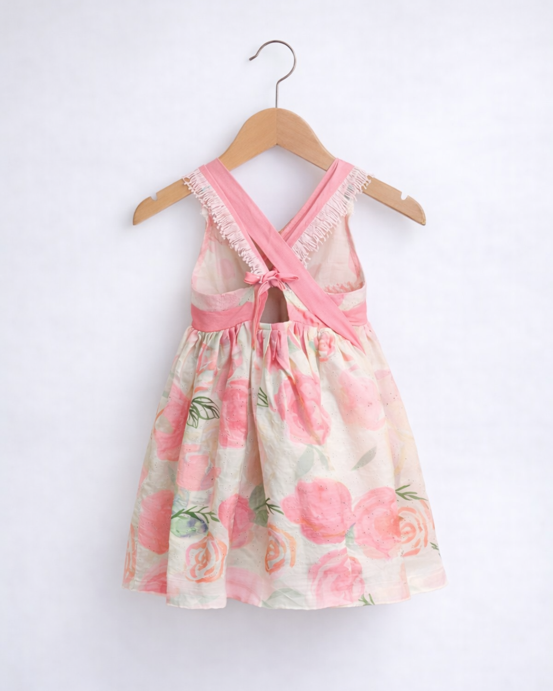 Girls Floral Pink Hakoba Cotton Dress