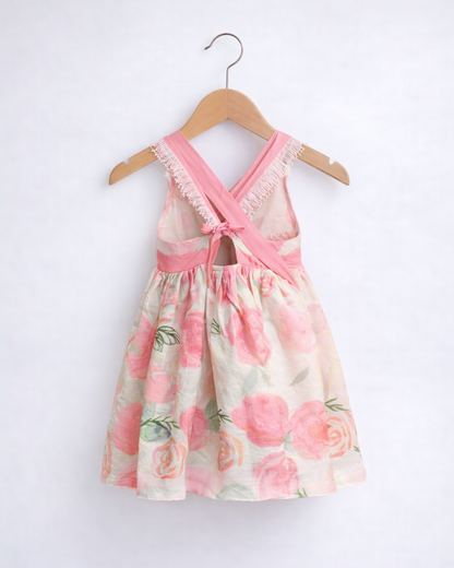 Girls Floral Pink Hakoba Cotton Dress