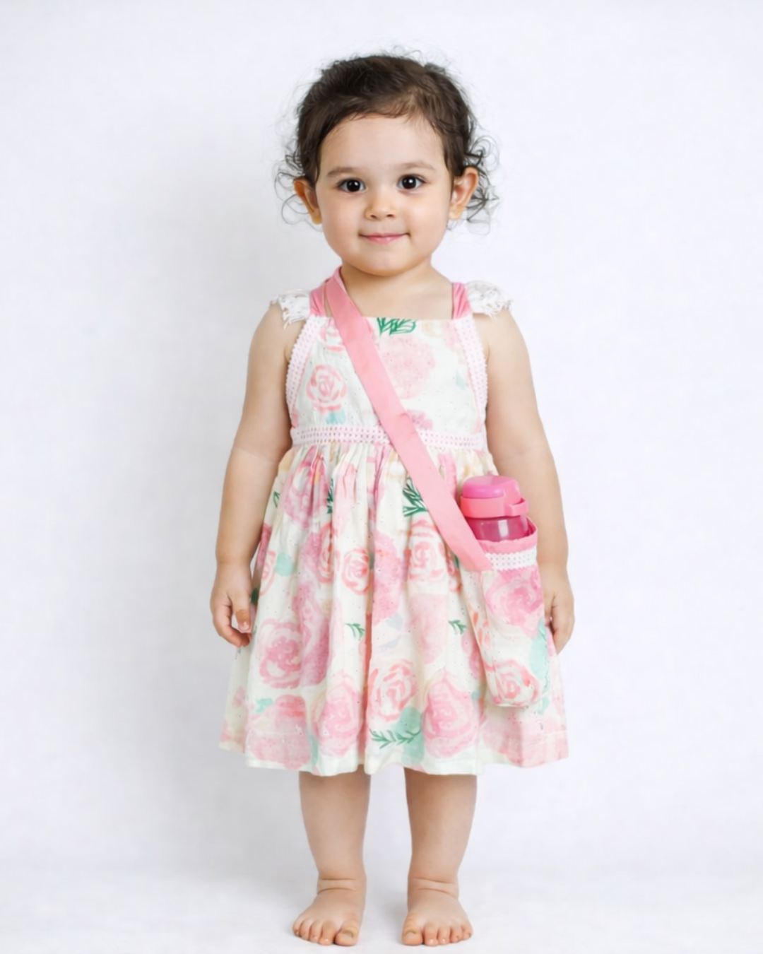Girls Floral Pink Hakoba Cotton Dress
