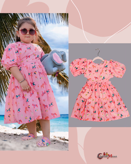Baby Girl Pink Unicorn Dress With Sling Bag