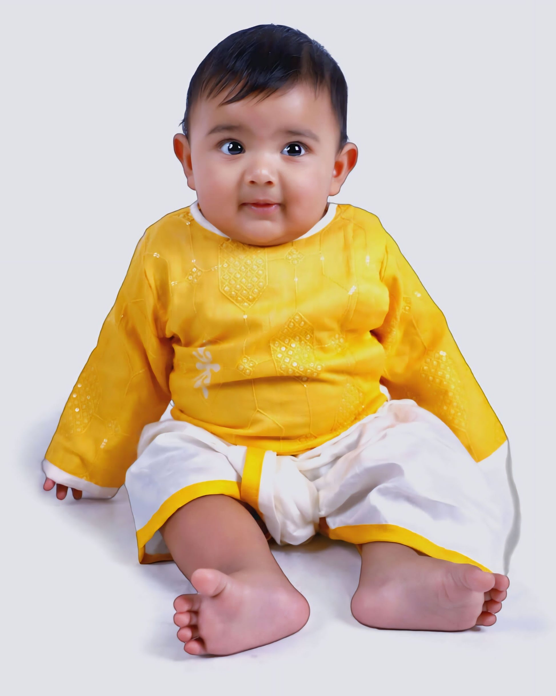 Baby Boy Marigold Embroidered kurta With Dhoti