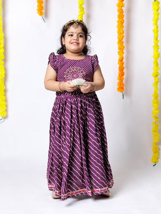 Royal Charm – Purple Bandhani Print Lehenga Set for Girls