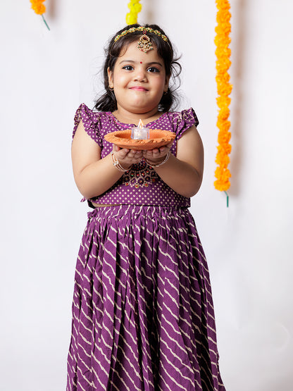 Royal Charm – Purple Bandhani Print Lehenga Set for Girls