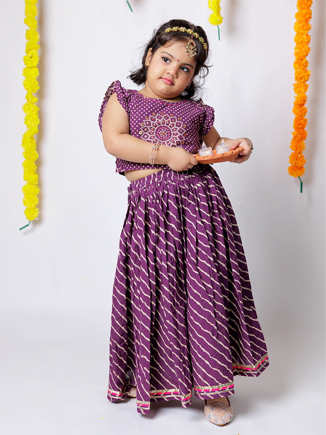 Royal Charm – Purple Bandhani Print Lehenga Set for Girls