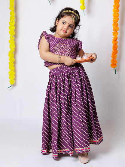 Royal Charm – Purple Bandhani Print Lehenga Set for Girls