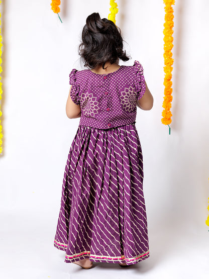 Royal Charm – Purple Bandhani Print Lehenga Set for Girls