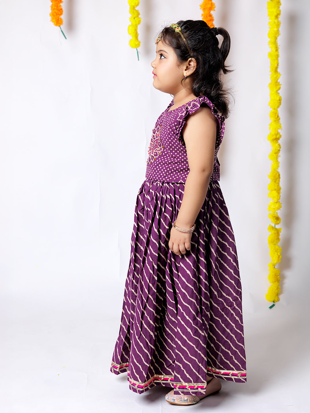 Royal Charm – Purple Bandhani Print Lehenga Set for Girls