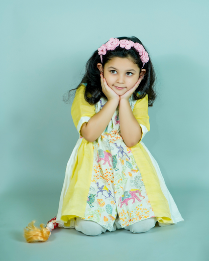 Girls : Collar Neck Pale Yellow Kurti And Palazzo