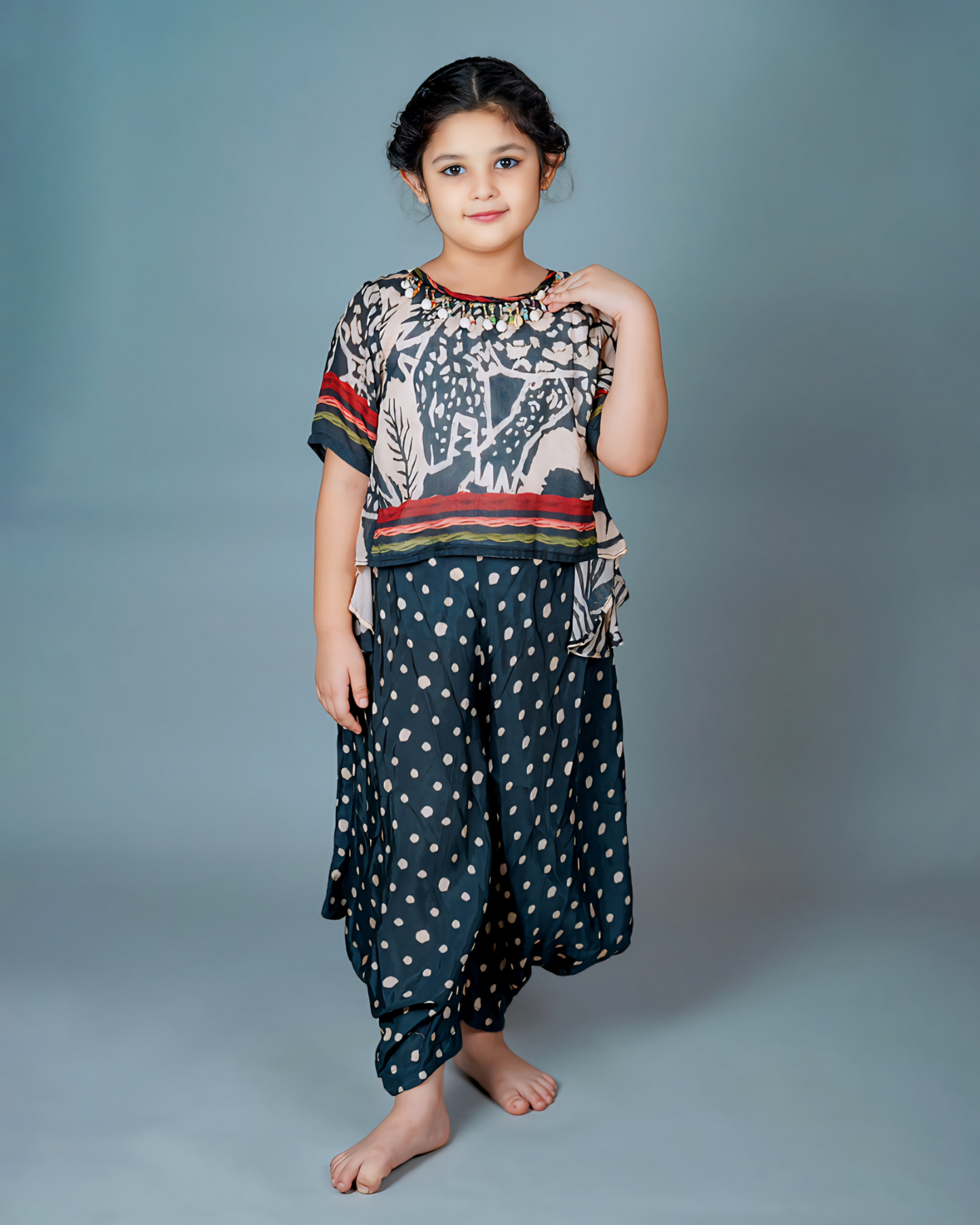 Girls Muslin Silk Black Stylish Top With Harem Pant