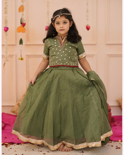 Girls Elegant Green Hand Work Detaling lehenga set