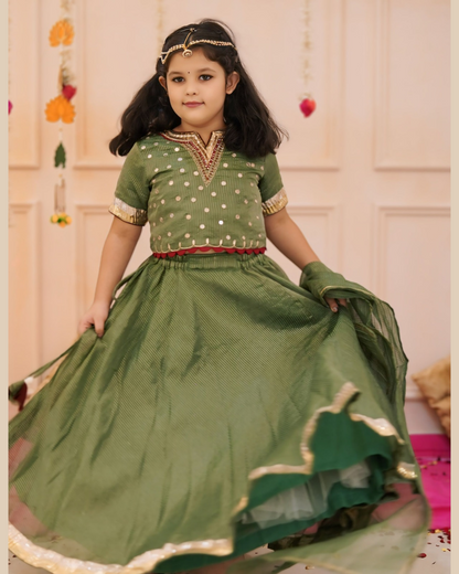 Girls Elegant Green Hand Work Detaling lehenga set