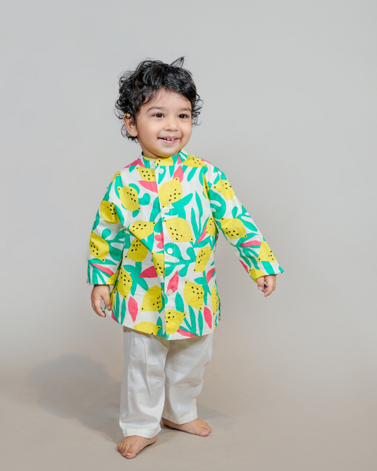 Boys Fruit Print Cotton Kurta Set