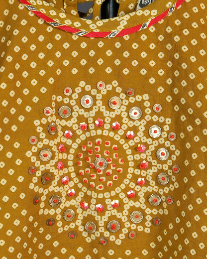 Mustard Bandhani Asymmetric Top & Palazzo