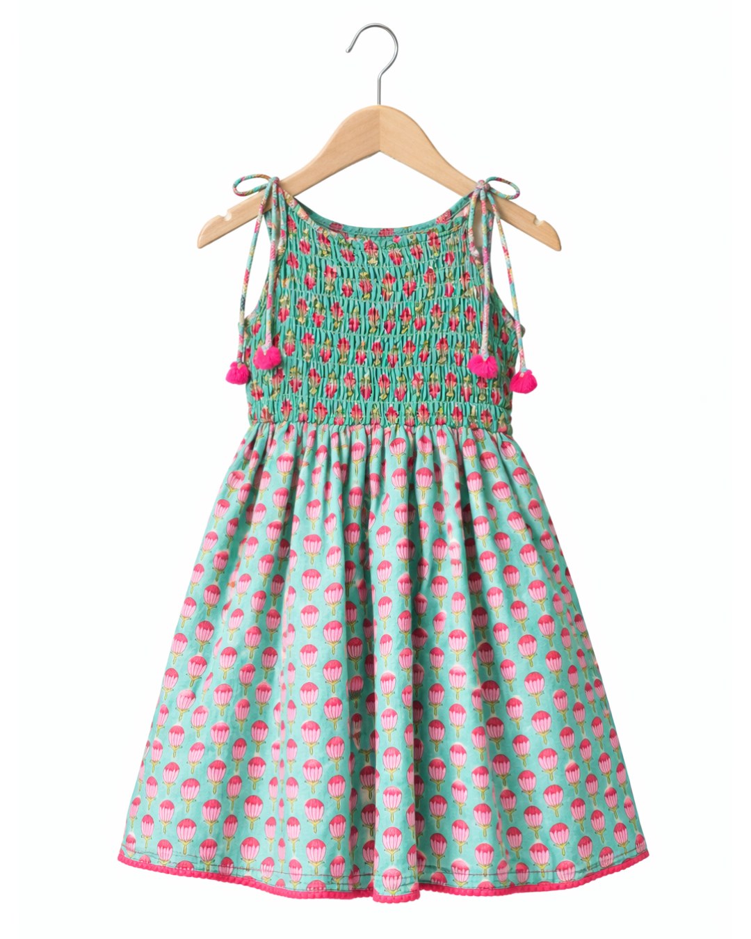 Baby Girls Hand Block Print Sleeveless Smocked Dress