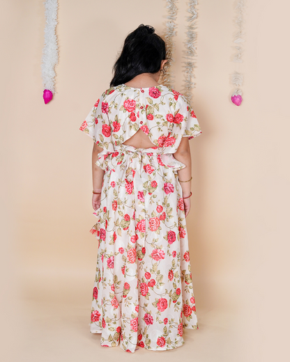 Little Blossom – Floral Muslin Lehenga Set for Girls