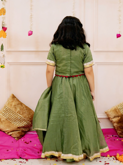 Girls Elegant Green Hand Work Detailing Lehenga set