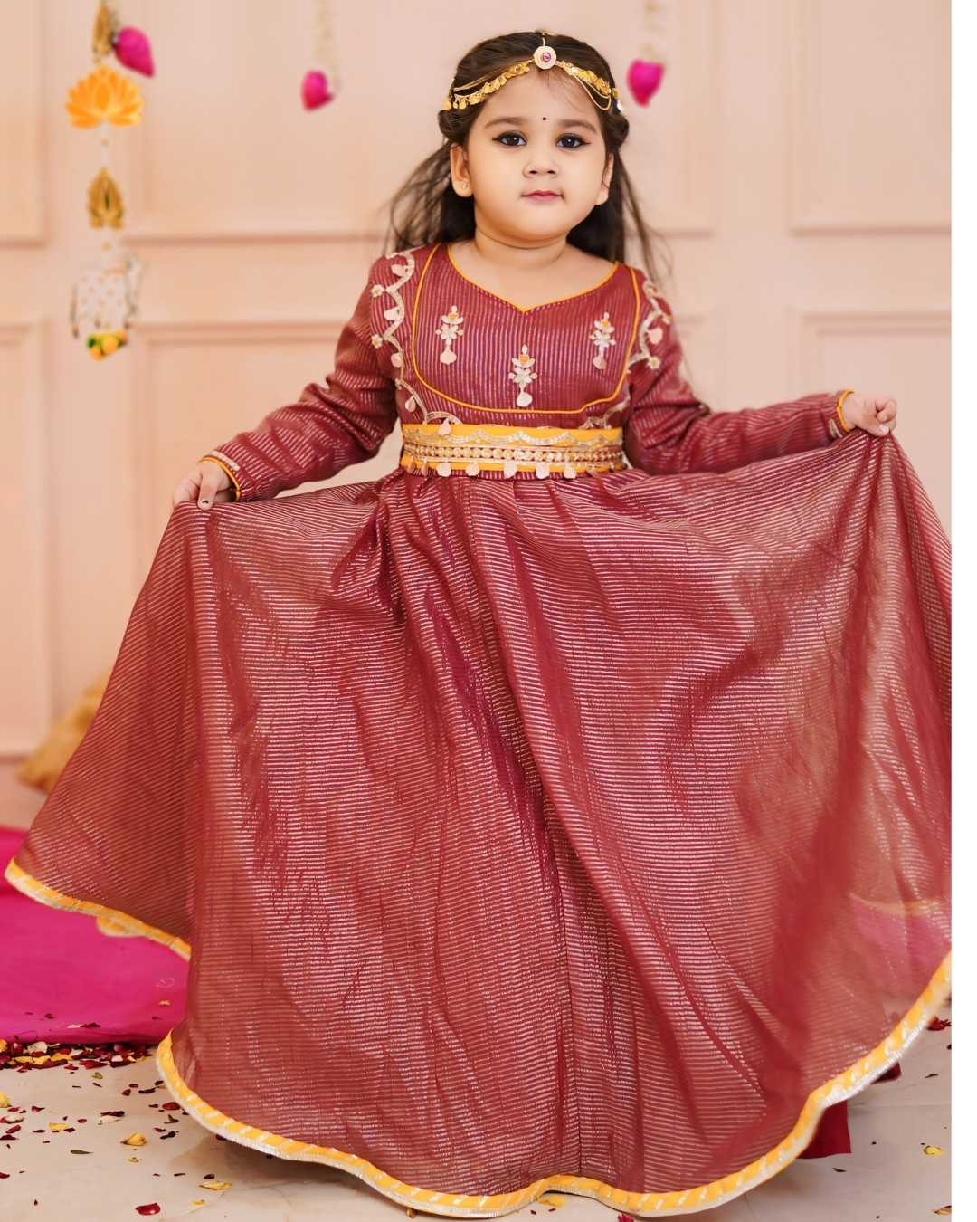 Festive Sparkle Maroon Anarkali for Little Girls