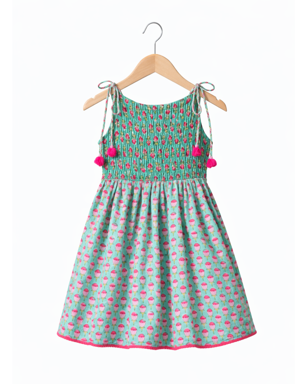 Baby Girls Hand Block Print Sleeveless Smocked Dress