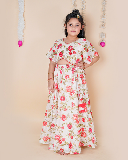 Little Blossom – Floral Muslin Lehenga Set for Girls
