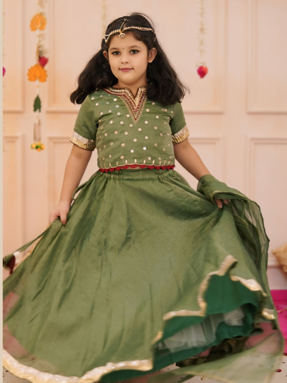 Chanda Mama Elegant Green Hand Work Detailing lehenga set