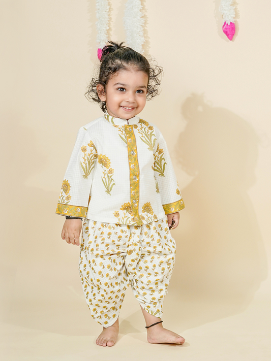 Golden Petals – Festive Kurta Dhoti Ensemble