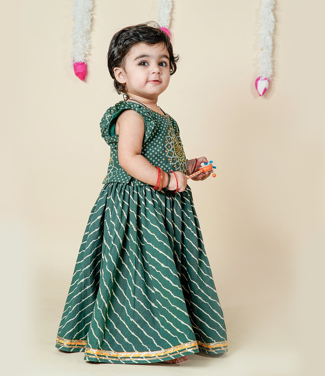 Bandhani Elegance -Festive set for Baby Girl