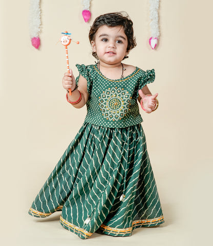 baby girl green bandhani lehenga