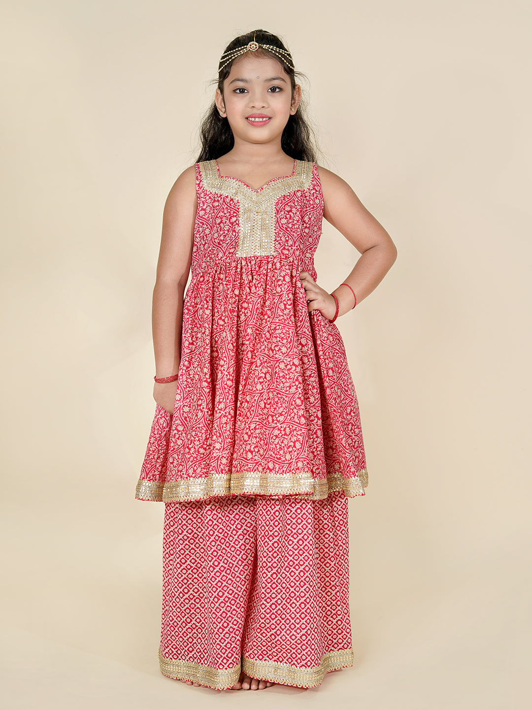 Festive Glow – Cotton Kurta Palazzo Set for Girls
