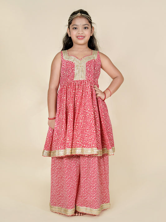 Festive Glow – Cotton Kurta Palazzo Set for Girls