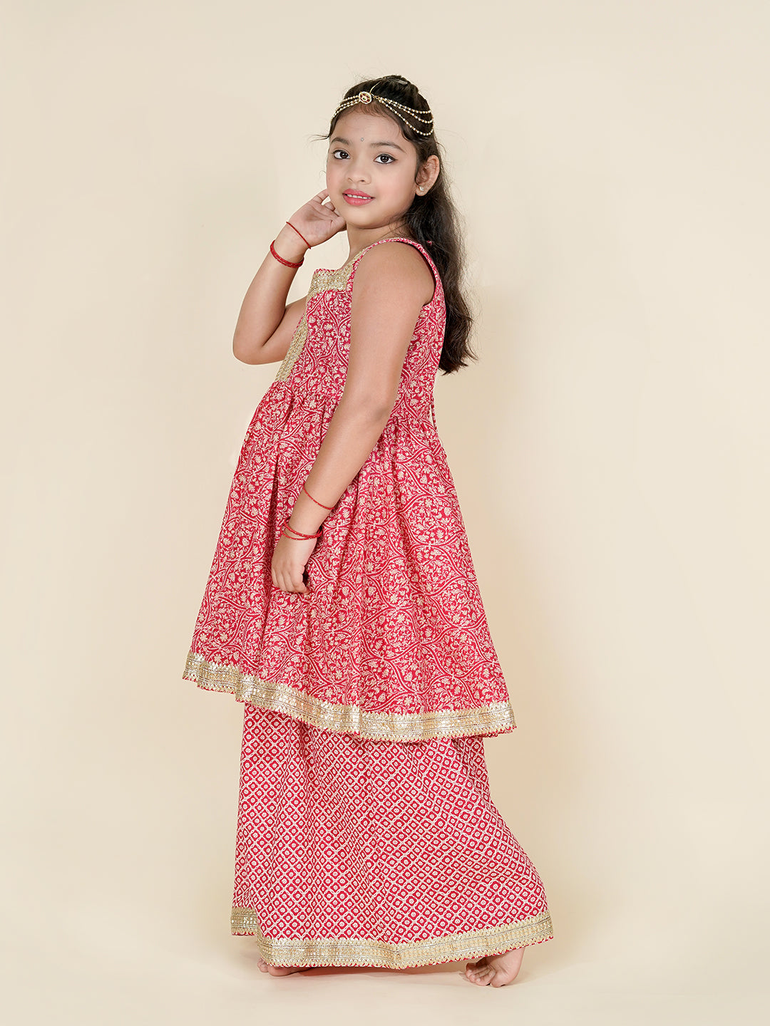 Festive Glow – Cotton Kurta Palazzo Set for Girls