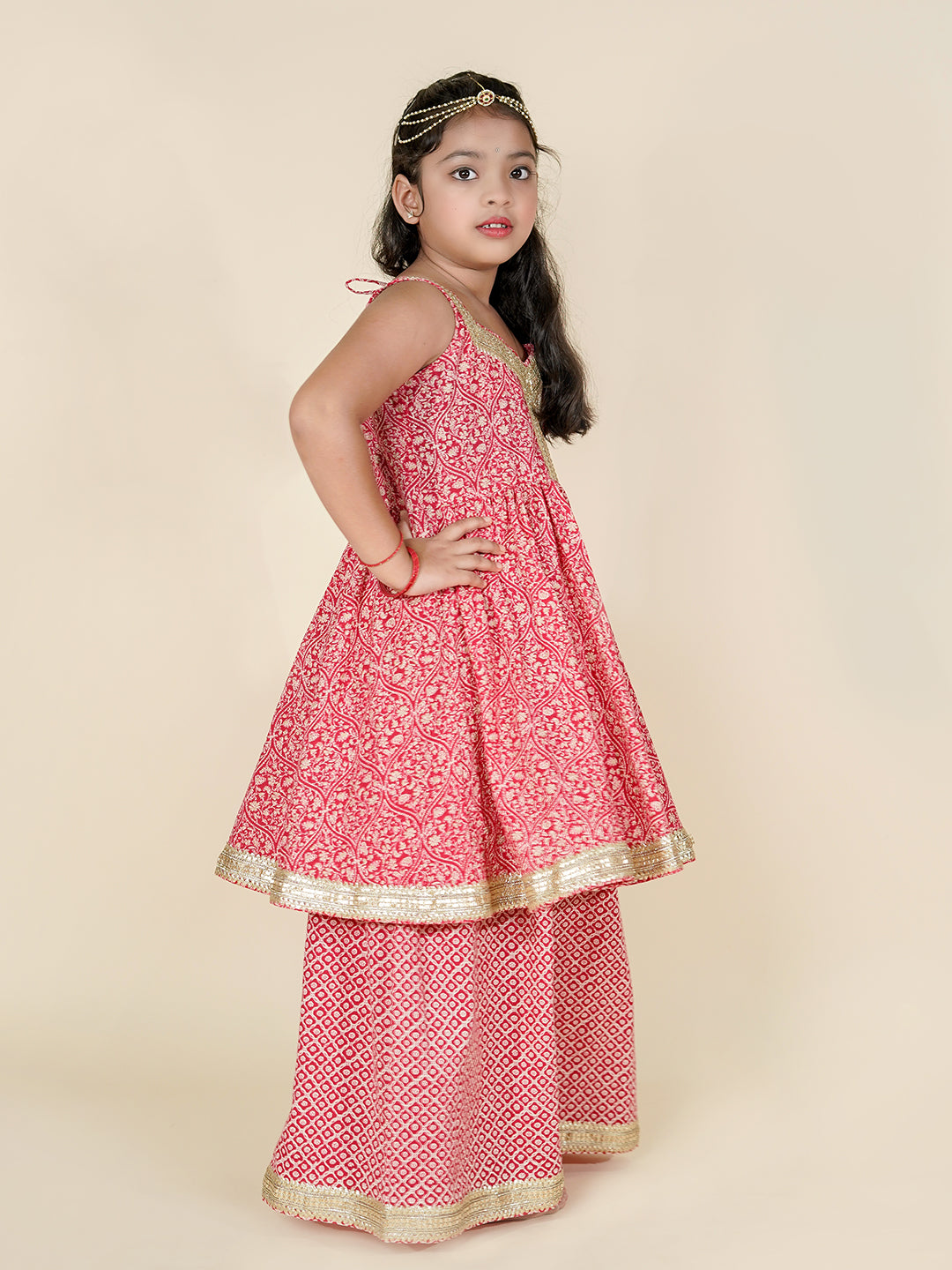 Festive Glow – Cotton Kurta Palazzo Set for Girls